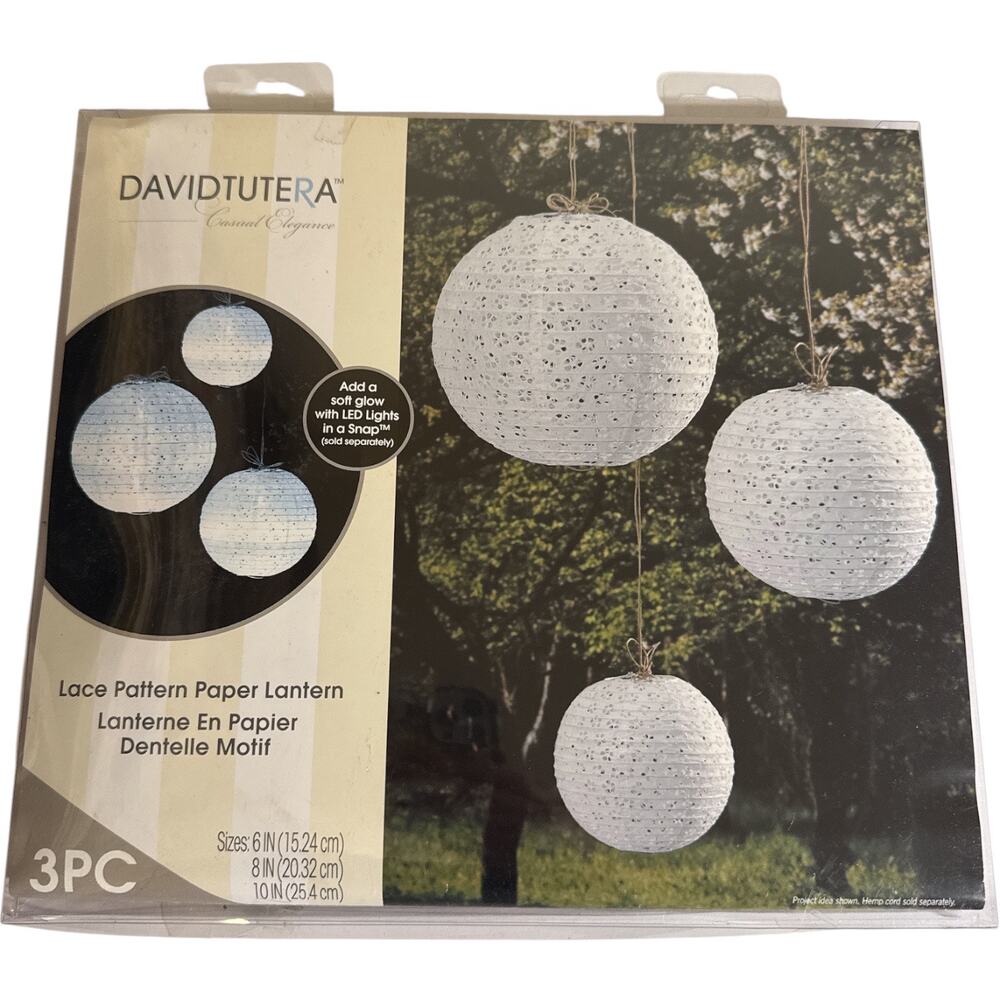 David Tutera 3-Piece Lace Pattern Lantern Paper White Sizes 6"/8"/10" NWT